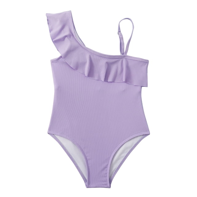 MIASHUI Girls One Piece Swimsuits Kids Bathing Suit Ruffle Adjustable Strap Swimwear,Purple,11-12 Years