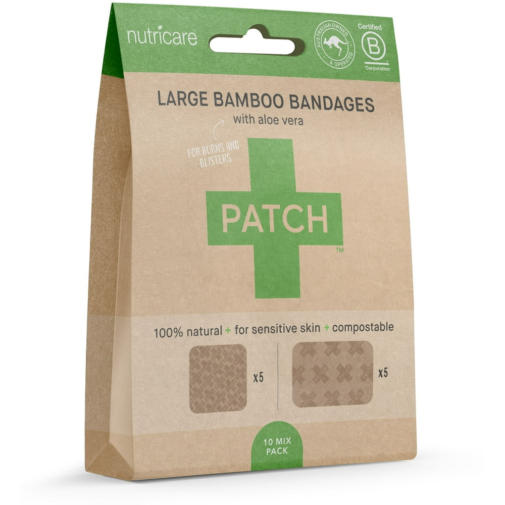 PATCH Large Square and Rectangle Bamboo Bandages, Aloe Vera, 10 ct