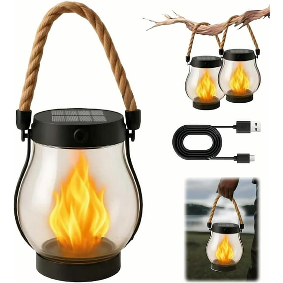 Kaliqo Solar Lantern Outdoor Lights Solar Lantern Waterproof Flickering Flame Hanging Lanterns for Patio Yard Garden Decor