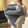 thumbnail image 4 of Blue Fleece Throw Blanket For Couch Soft Warm Fluffy Cream Solid Color 59X40 Inches 100 Polyester Decorative Giftable Blanket Year Round Use Blue, 4 of 6