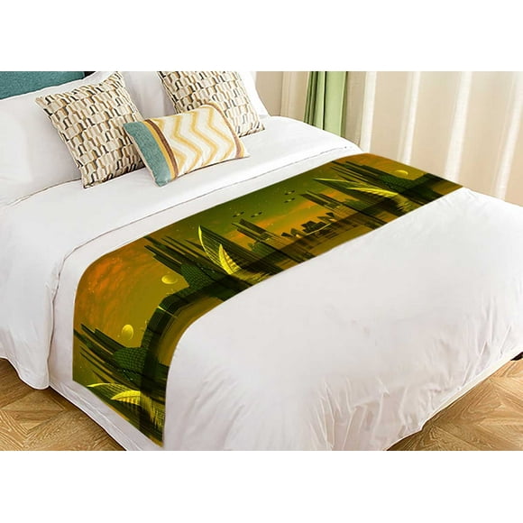 YUSDECOR Modern Alien City Computer Artwork Bed Runner Bedroom Bedding Decor Bedding Scarf Size 20x95 inches