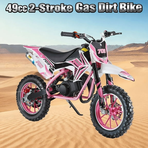 49CC Kids Dirt Bike, 2-Stroke Gas Powered Off Road Dirt Bike for Kids 8 , Featuring Front & Rear Disc Brakes, Shock Absorption Pocket Motorbike, Up to 25 Mph, Max Load 220 LBS