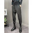 thumbnail image 2 of Pantalones ajustados de talle alto y talla grande para hombre, pantalones con trenzas para hombre, ropa informal fina vintage, ropa de vestir de primera calidad, 2 of 5