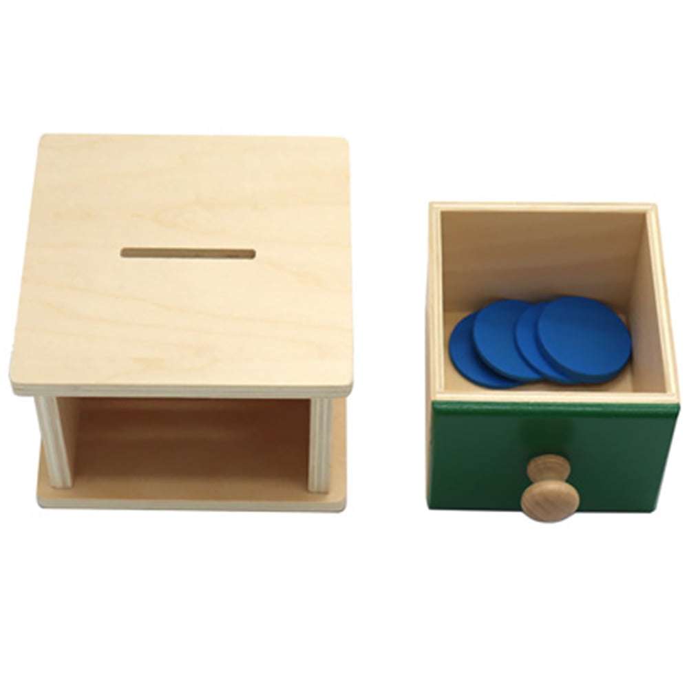 Drawer Toy Montessori Coin Box Portable Preschool Learning Wooden Game For Kids 