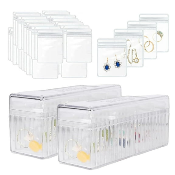 Callipe 20/40 Pcs Transparent Jewelry Storage Bags Dustproof Moisture-proof Antioxidation Waterproof Earrings Rings Necklace Storage Pouches with Storage Box