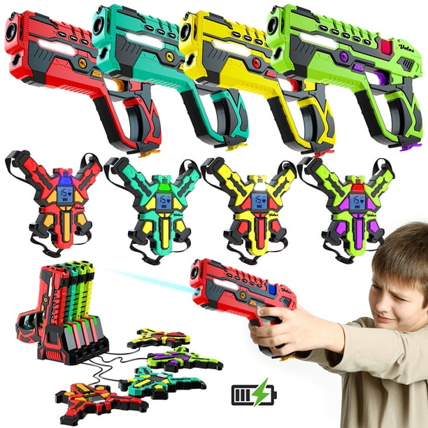 Set de pistolas láser VATOS recargables para 4 jugadores con chalecos de 2,4 GHz