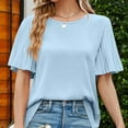 thumbnail image 5 of Ruffle Sleeve Tops for Women Short Sleeve Round Neck Casual Shirts Solid Pullovers Elegant Summer Comfy Tops Sky Blue,XL, 5 of 7