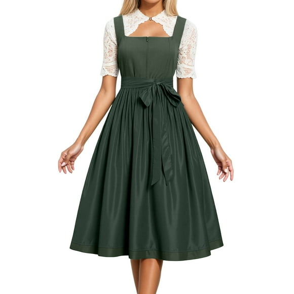 DuoJiaJ Bavarian Performance Women German Dirndl Dress Cosplay Outfit Oktoberfest Party Lace Vest Apron Skirt Traditional European Folk Clothing