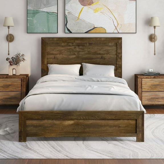 Greer Rustic Wood Panel Bed, Full, Walnut