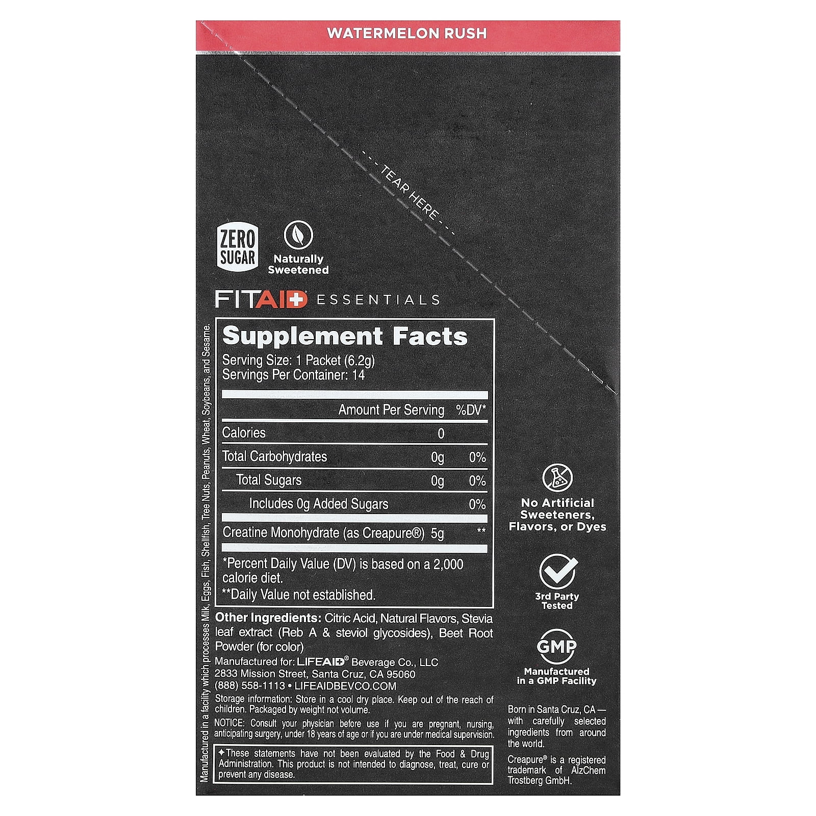 FITAID Essentials, Creatine Monohydrate, Watermelon Rush, 14 Sticks, 0.22 oz (6.2 g) Each