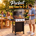 thumbnail image 2 of Syngar 3 Burner Bbq Gas Grill with Folding Side Tables, Propane Grill with 30,000 Btu, Stainless Steel, Porcelain Grates & Thermometer, Black, 2 of 7