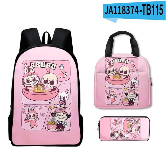 Mario School Backpack Travel Bag Three-piece Lunch Backpack Student Schoolbag Teen School Gift