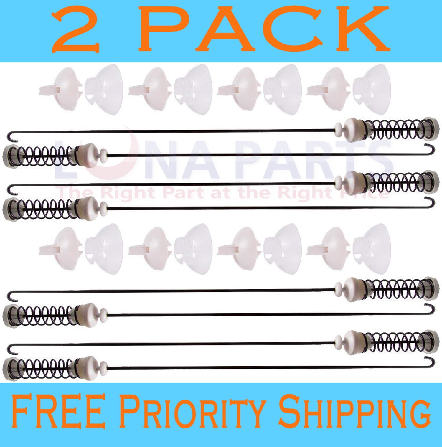 2 Pk, Washing Machine Suspension Rods for Whirlpool, AP5971398