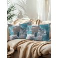 thumbnail image 2 of Waterproof Outdoor Throw Pillows with Inserts 12"x20" Set of 2, Turquoise Grey Soft Decorative Pillowcases for Couch Bedroom, Abstract Square Graffiti Modern Smear Pillow Covers for Sofa Living Room, 2 of 8