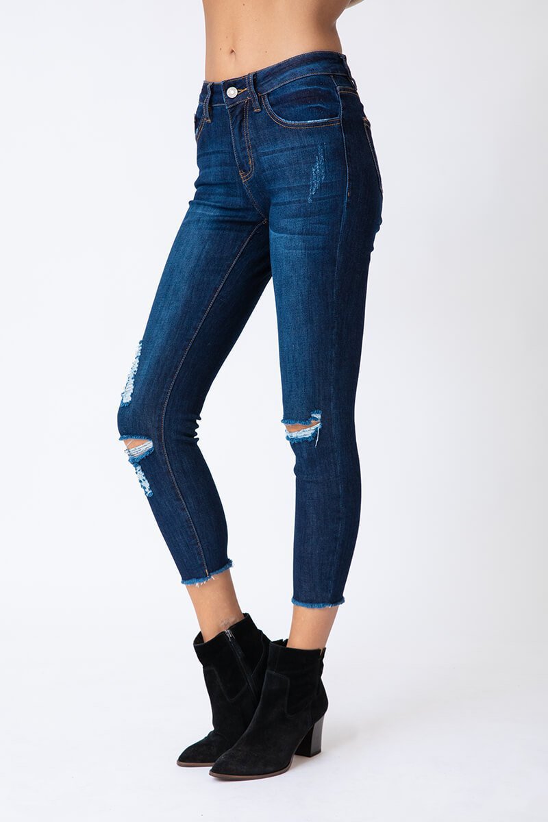 Kancan Kan Can Women's Mid Rise Super Skinny Distressed Jeans