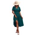 thumbnail image 2 of VISgogo Vestido Midi Elegante de Verano para Mujer, Vestido de Manga Corta con Cuello en V de Color Sólido con Cinturón para Fiesta en la Playa VISgogo  moda, 2 of 4