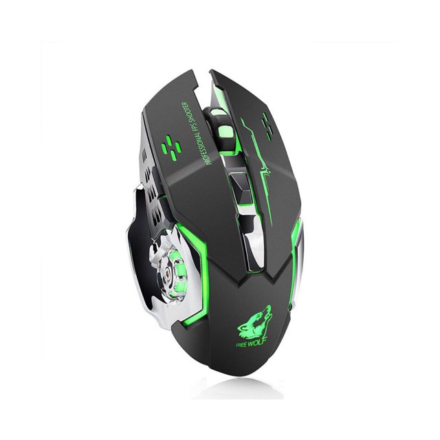 Rechargeable LED Backlit Mute Ergonomic Gaming Wireless Mouse with USB Receiver - Black