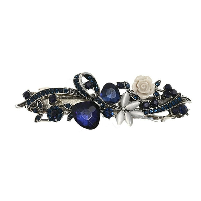 4 colores de pasadores de pelo con flores de cristal y pedrería para mujer; pasador de resorte con perlas; metal de cobre electrochapado; para uso diario, fiestas y bodas