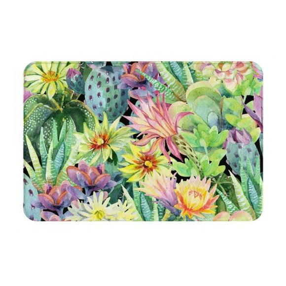 Saiise Watercolor Blooming Cactus Pattern Doormat Flannel Material, Non-slip Bottom for Indoor and Outdoor Use 16x24in