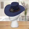 thumbnail image 3 of Sombrero de vaquero para hombre, sombrero de vaquera con correa para la barbilla, sombrero de ala ancha de moda para exteriores Azul marino, 3 of 9