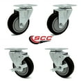thumbnail image 2 of 4 Inch Black Polyurethane Wheel Swivel Top Plate Caster Set with 2 Brakes SCC, 2 of 2