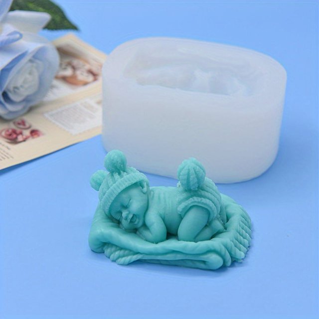 1pc, Sleeping Baby Chocolate Mold, 3D Silicone Mold, Sleeping Baby Boy And Girl Candy Mold, Baby Shower Fondant Mold, Baking Tools, Kitchen Gadgets, Kitchen Accessories