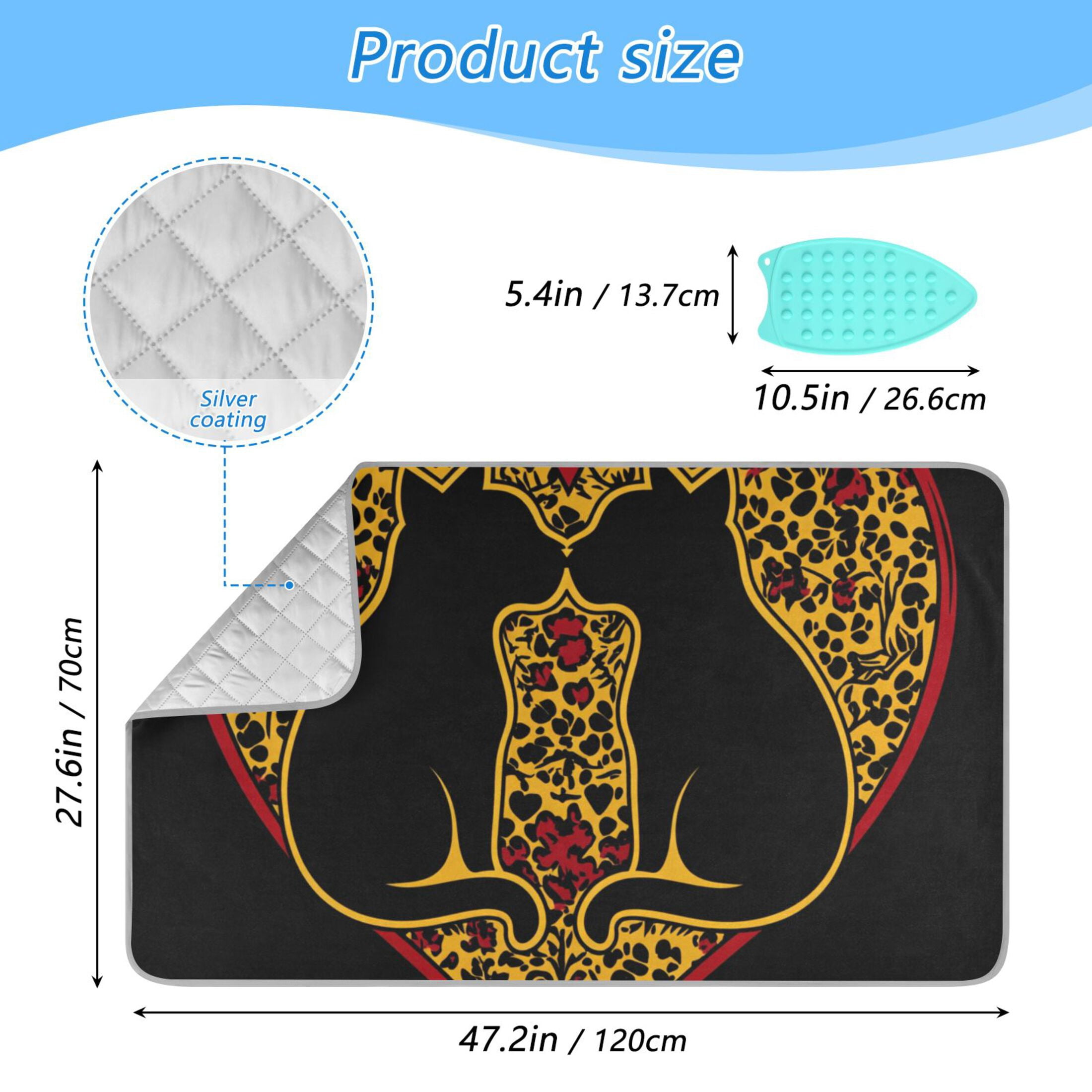 Heart Cat Couple Kiss Valentine Ironing Mat Blanket Portable Travel Ironing Pad Heat Resistant Pad 47.2" x 27.6”