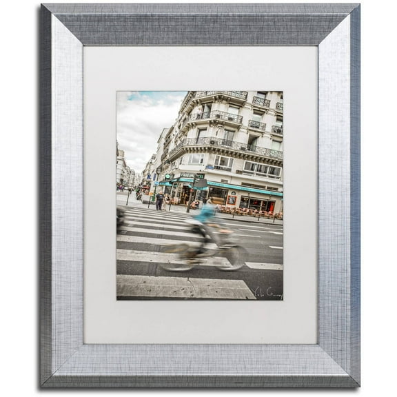 Trademark Fine Art "Paris Bicycle Rider" Canvas Art by Yale Gurney, White Matte, Silver Frame