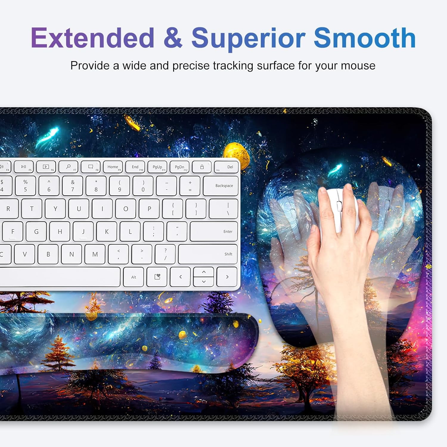 4 in 1 Large Mouse Pad, Keyboard Wrist Rest Set, Ergonomic, Non-slip, Waterproof, Colorful World