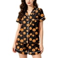 thumbnail image 2 of Halloween Pajamas Women 2-Piece Pajama Set Soft Pumpkin Short Sleeve Shirt and Shorts for Vacation Loungewear 01-Black L, 2 of 5