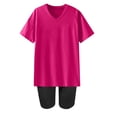 thumbnail image 5 of Yuyuzo 2 Piece Sets for Women Summer V Neck Short Sleeve Basic Tshirts Compression Shorts Lounge Sets, 5 of 5