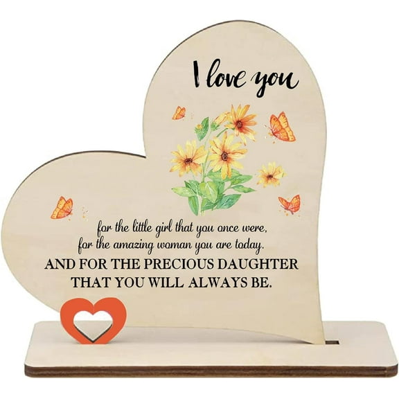 Wood Wooden Heart Table Decorations Tabletop Centerpiece Signs with Base Gifts for Daughter Flower Pattern Finished Product: 60x190x180mm
