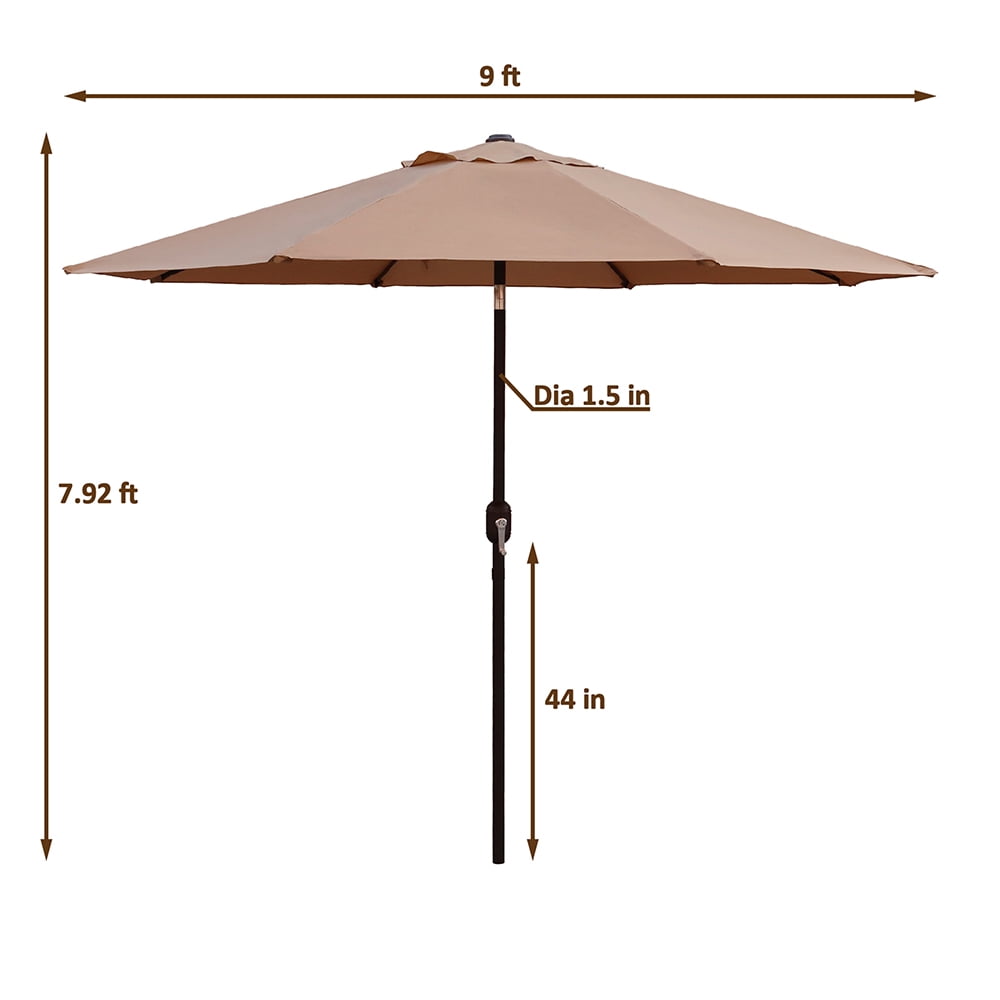 Kool Outdoor 9ft Patio Umbrella with Crank Handle and Push Button Tilt, Outdoor Market Umbrella with 8 Ribs - Tan