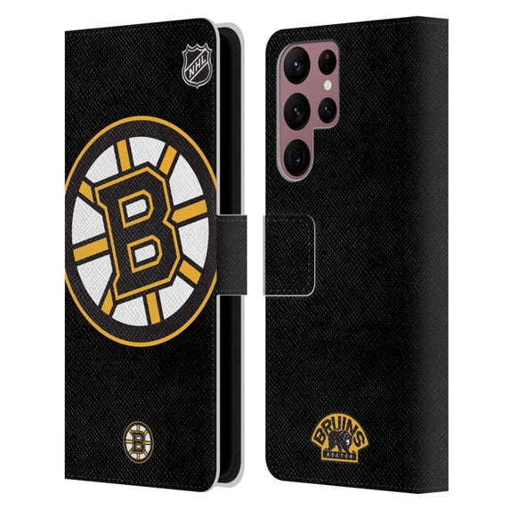 Head Case Designs Officially Licensed NHL Boston Bruins Oversized Leather Book Wallet Case Cover Compatible with Samsung Galaxy S22 Ultra 5G
