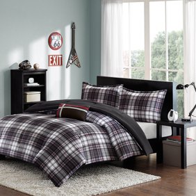 Gray Blue Plaid Stripes Reversible Boys Teen Full Comforter Set