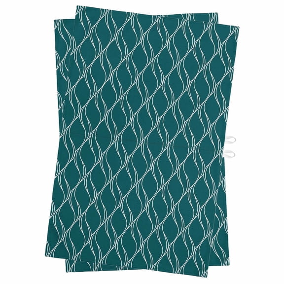Teal Green Moire Waves Kitchen Towels Set of 2, Water Absorbent Dish Towel, Modern Abstract Art Geometric Decorative Hand Towels - Quick Drying Cloth for Cooking Baking, 18x28 Inch