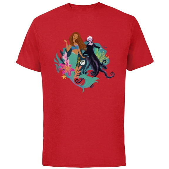 Disney The Little Mermaid Ariel, Flounder and Ursula - Short Sleeve Cotton T-Shirt for Adults - Customized-Red
