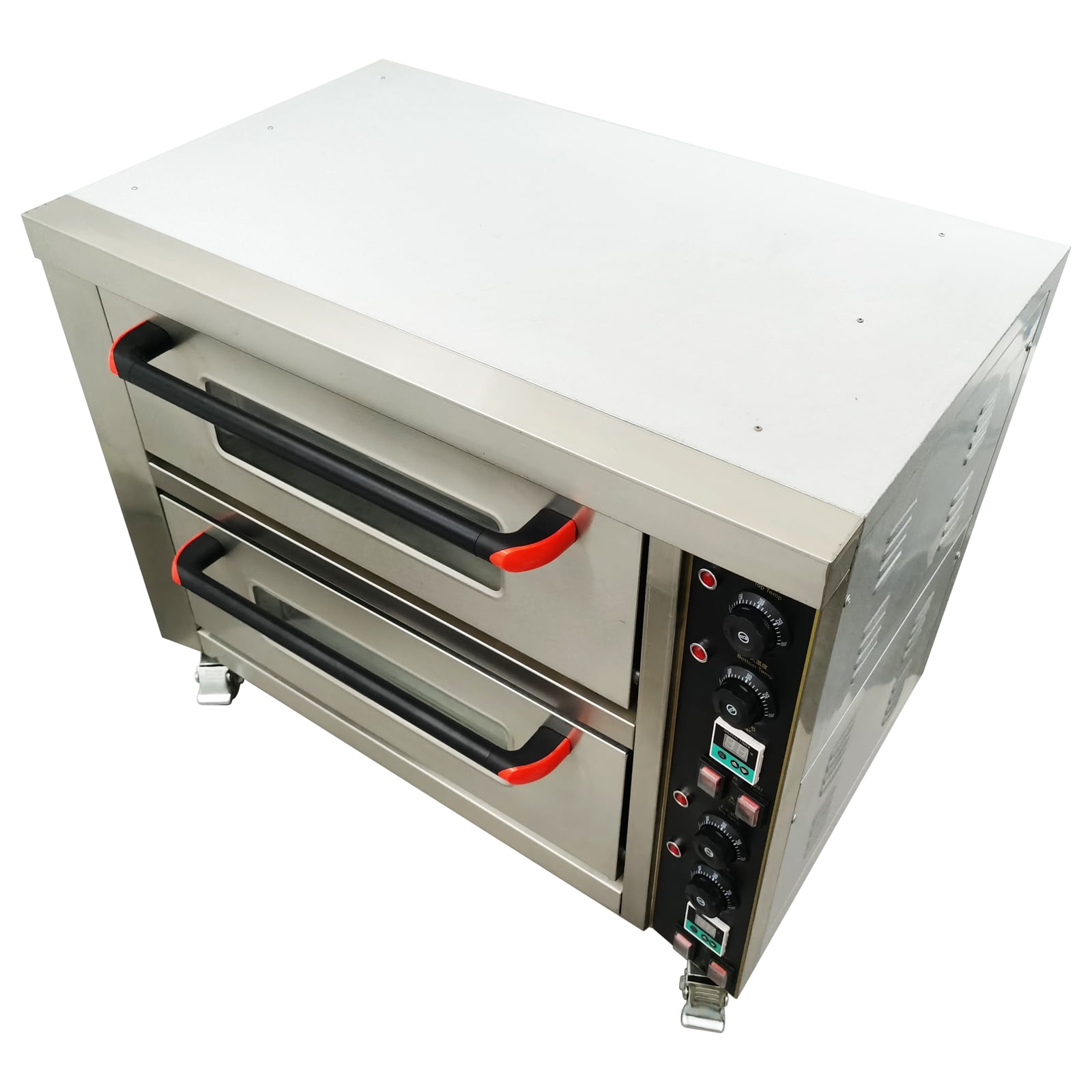 Commercial Double Deck Electric Pizza Oven with Wheels Dual Independent Temperature Control 220V 6.4 KW
