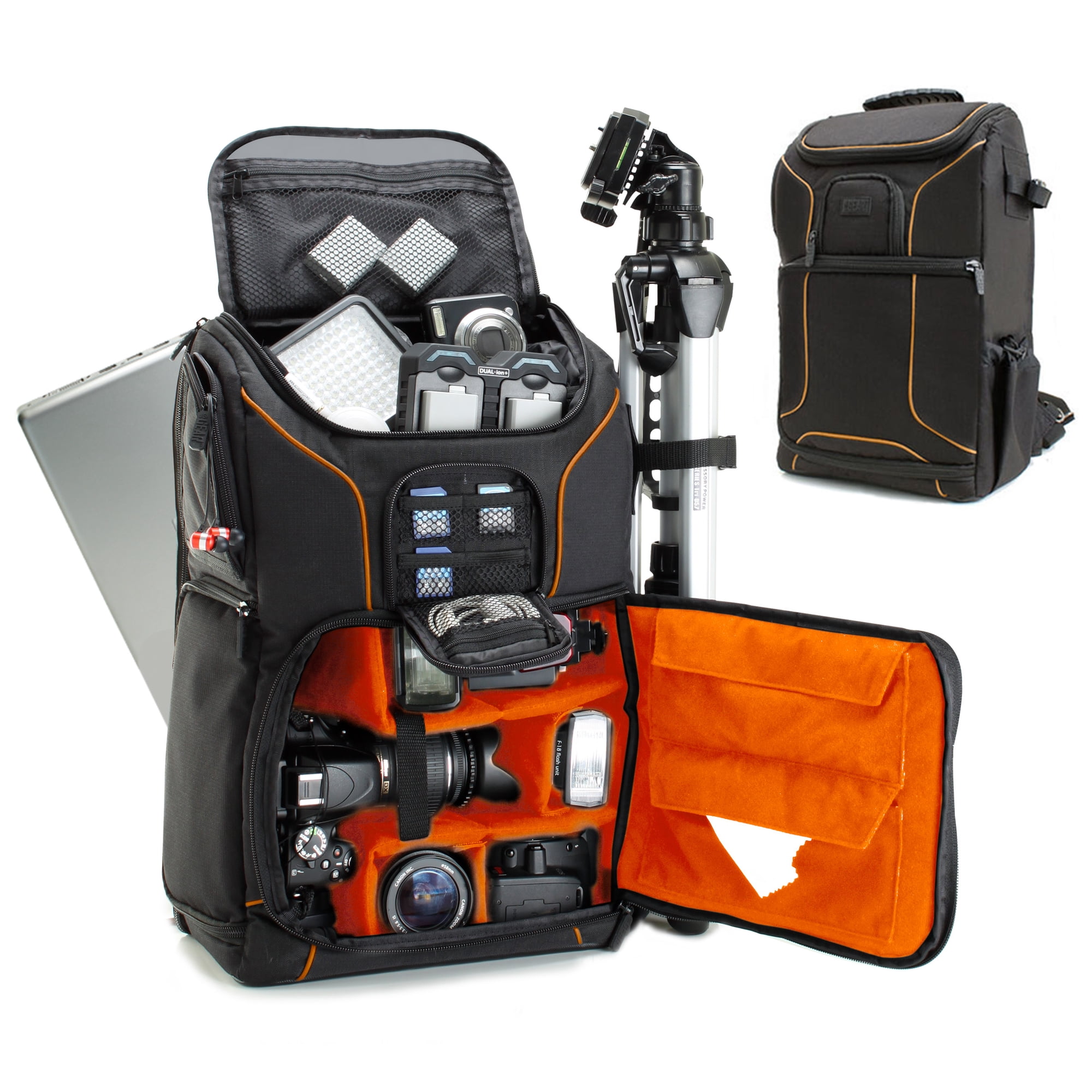 Digital SLR Camera Backpack (Orange) with 15.6 Laptop Compartment by USA Gear features Padded Custom Dividers Tripod Holder Rain Cover and Storage for DSLR Cameras by Nikon Canon Sony & More