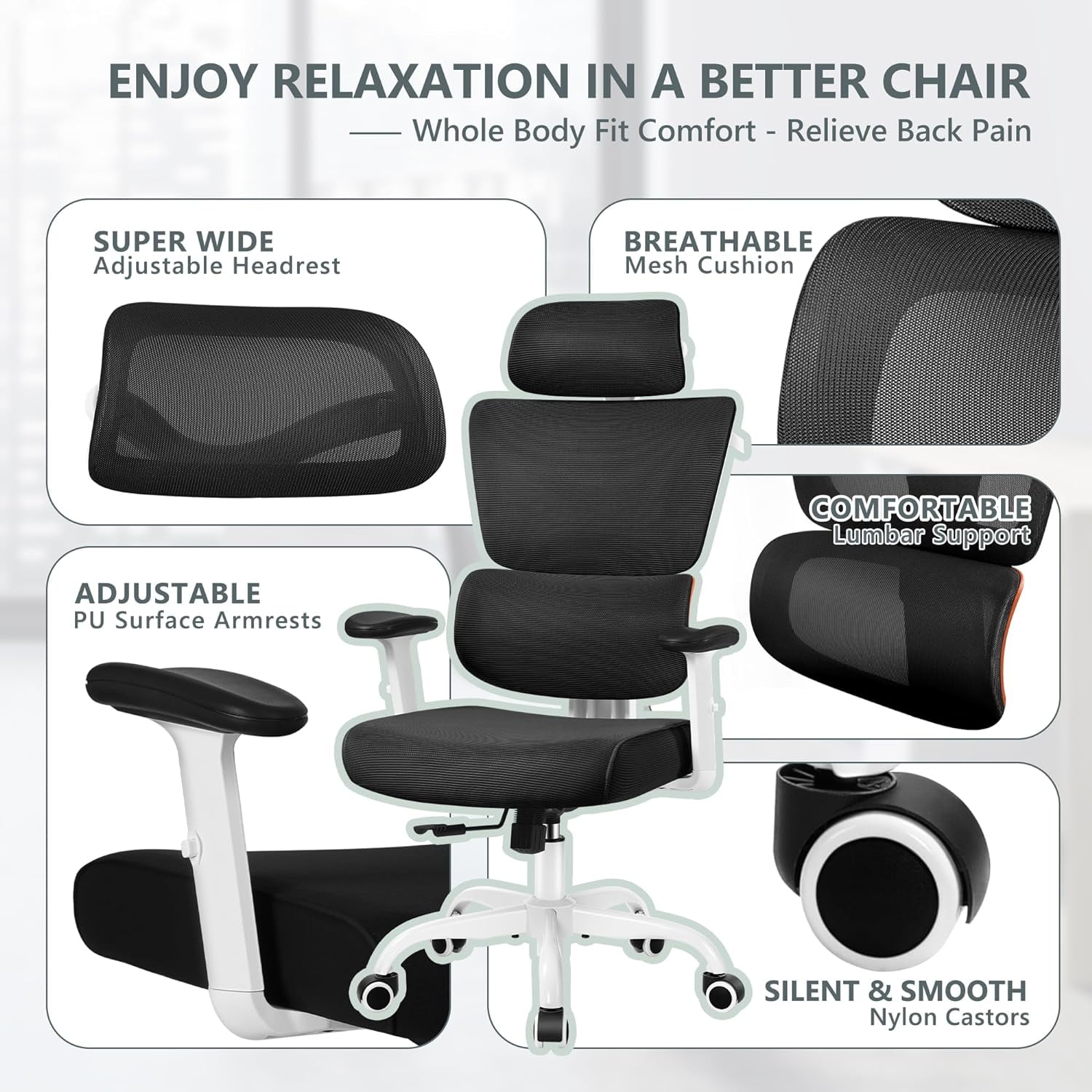 Office Chair, Ergonomic Desk Chair with Adjustable Height and Lumbar Support Swivel Desk Computer Chair with Flip up Armrests for Conference Room, Drak Gray
