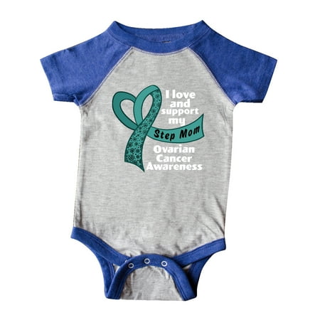 

Inktastic I Love and Support My Step Mom Ovarian Cancer Teal Ribbon Gift Baby Boy or Baby Girl Bodysuit