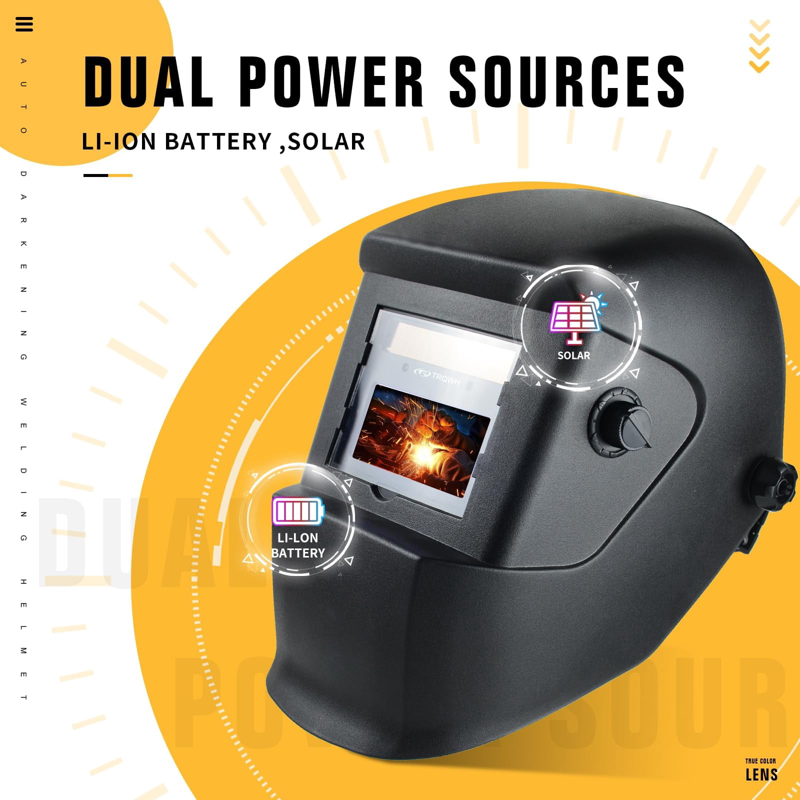 Welding Helmet with Light True Color Auto Darkening Welding Helmets for Men Solar Powered Welding Hood with 2 Arc Sensor Wide Shade 4/9-13 for TIG MIG ARC Cool Welder Mask