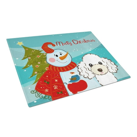 

Carolines Treasures BB1877LCB Snowman with White Poodle Glass Cutting Board Large 12H x 16W multicolor