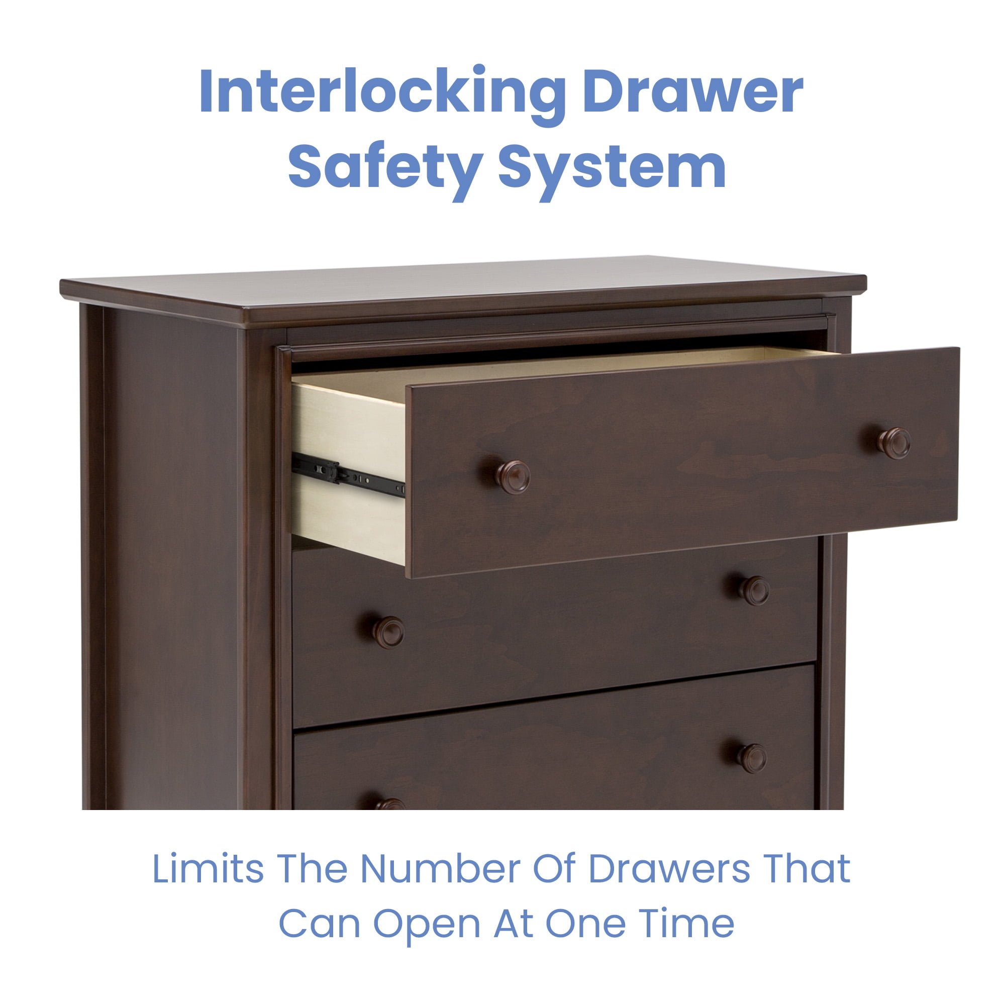 Delta Children Perry 3 Drawer Dresser with Changing Top and Interlocking Drawers, Walnut Espresso