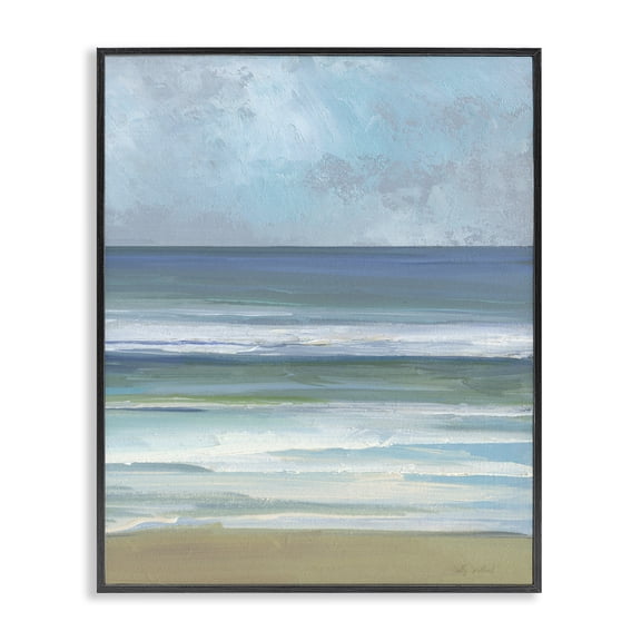 Stupell Industries Transitional Calming Blue Waves Impression Black Framed Giclee Art, 11 x 14, by Sally Swatland