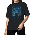 thumbnail image 2 of Starry Night Cats Fantasy Art Women's T-shirt, 2 of 3