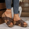 thumbnail image 6 of Xfvqtps Corkys Sandals for Women Slide Sandals Cross Straps Peep Toe Summer Flatform Sandals Brown, 6 of 9