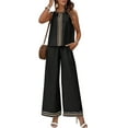 thumbnail image 3 of Womens 2 Piece Outfits Linen Sets Sleeveless Button Vest Wide Leg Pants Matching Lounge Set Black XL, 3 of 7