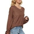 thumbnail image 5 of IROINNID Pullover Sweater for Women Knitted Loose Fit Long Sleeve Casual Sweater Basic Pullover V-Neck Sweater,Brown, 5 of 6