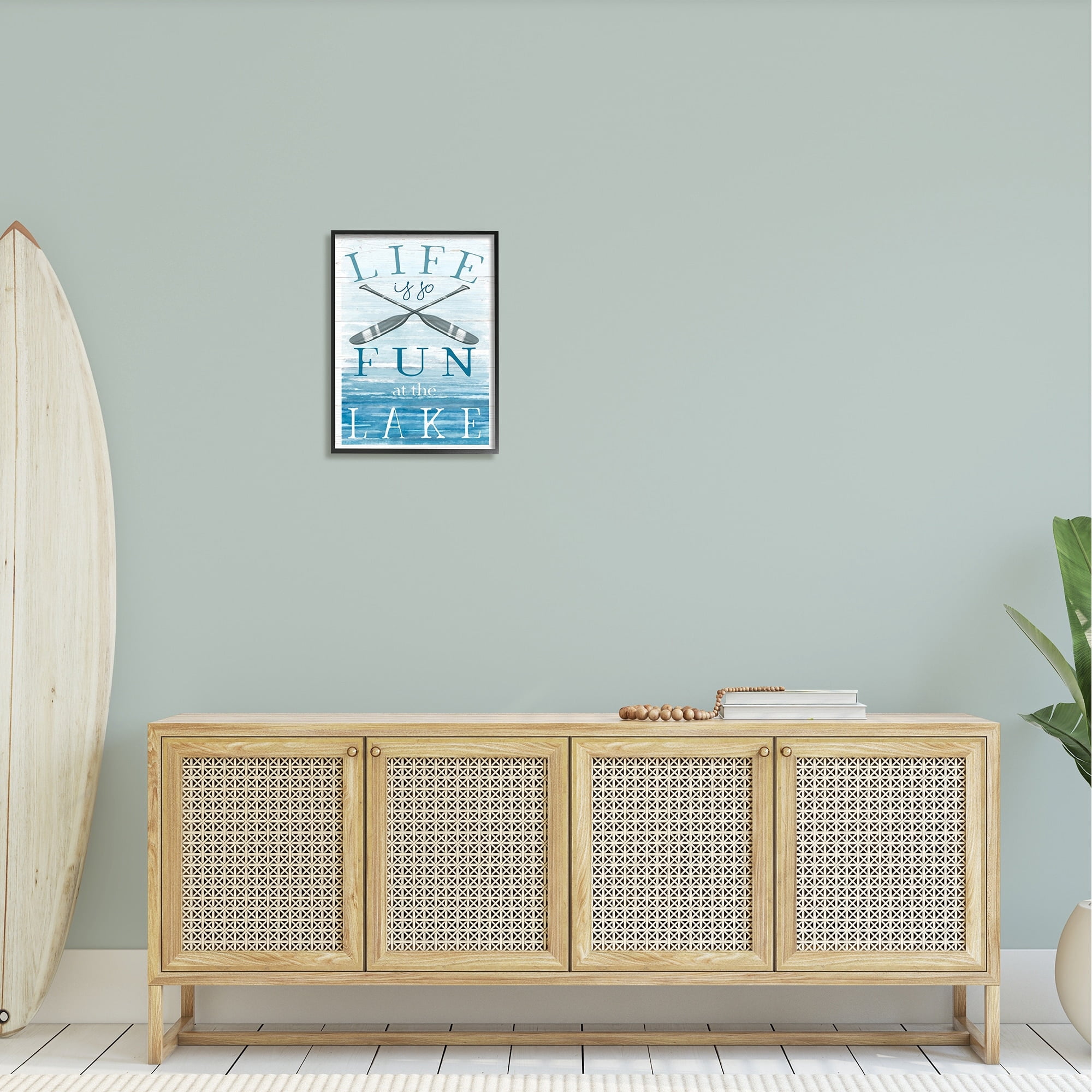 Stupell Industries Fun at Lake Phrase Crossed Ores Water Design Graphic Art Black Framed Art Print Wall Art, Design by Elizabeth Tyndall